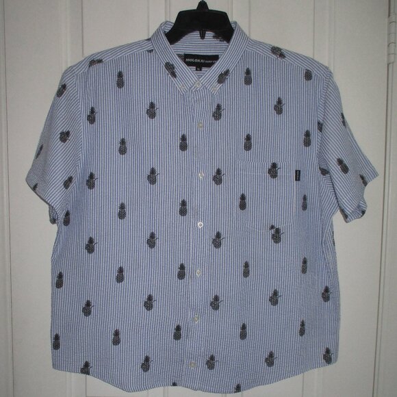 Molokai Mens S/S Blue Cotton Seersucker Button-down Casual Shirt - Size XL Short - Picture 1 of 3